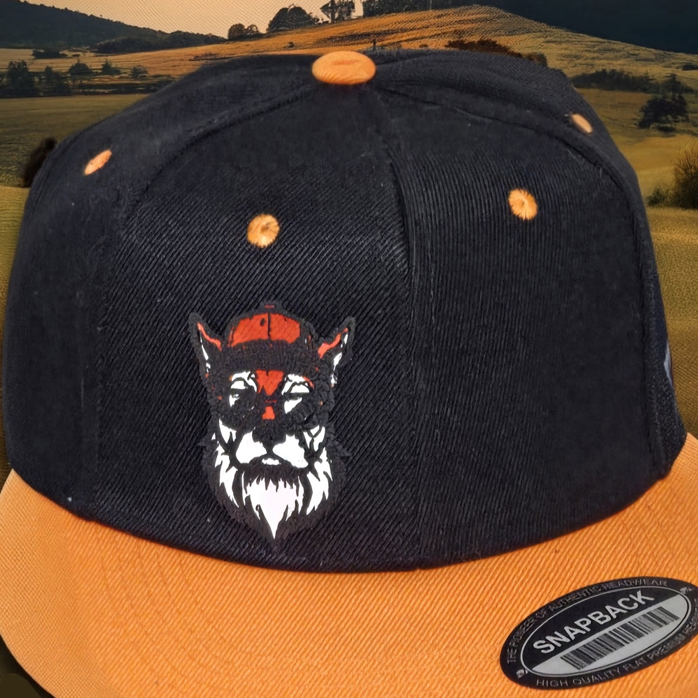 Black and Orange Snapback with Animal Graphic